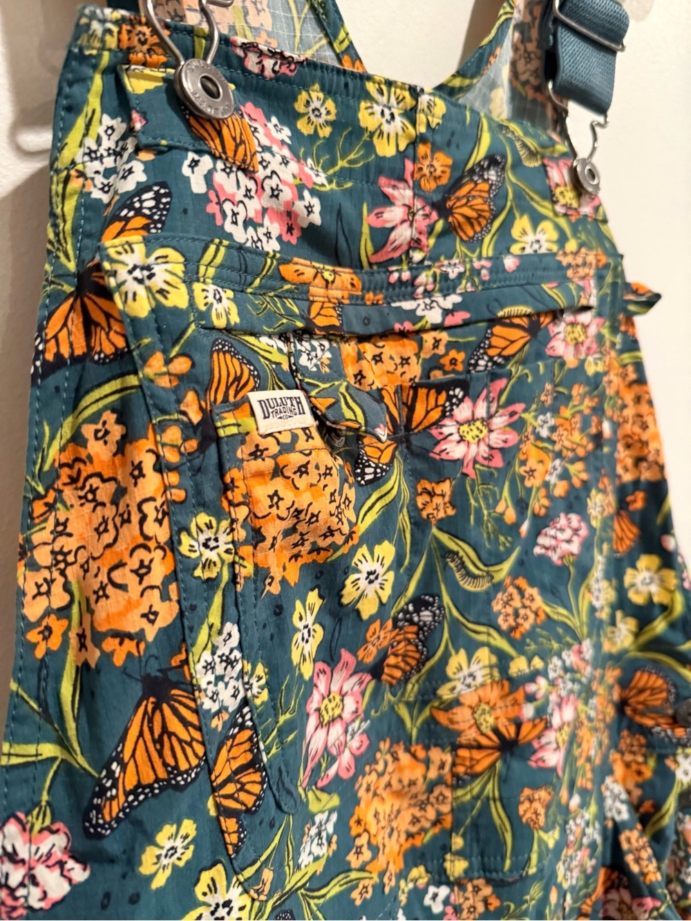 Duluth Trading Co. Heirloom Gardening Overalls in Green Monarchs - Picture 3 of 5